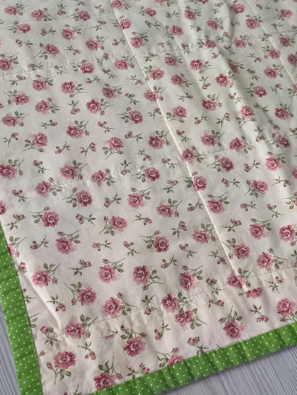 Handmade Pink Patchwork Quilt Wall Hanging Floral Cottagecore Shabby Chic Decor